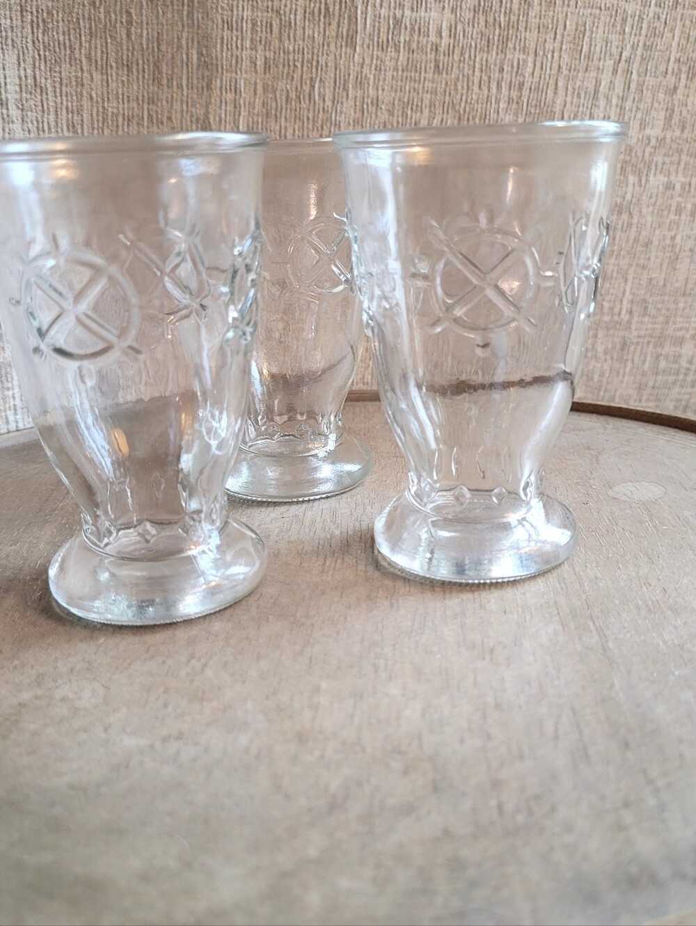 VIntage 1950s Jeannette Glass nautical juice glasses or cordial cups.
